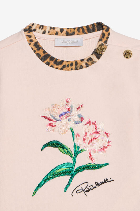 JU Sudadera floral con ribete de leopardo JU Sudadera floral con ribete de leopardo PINK H/G.N XJT66C-CF050