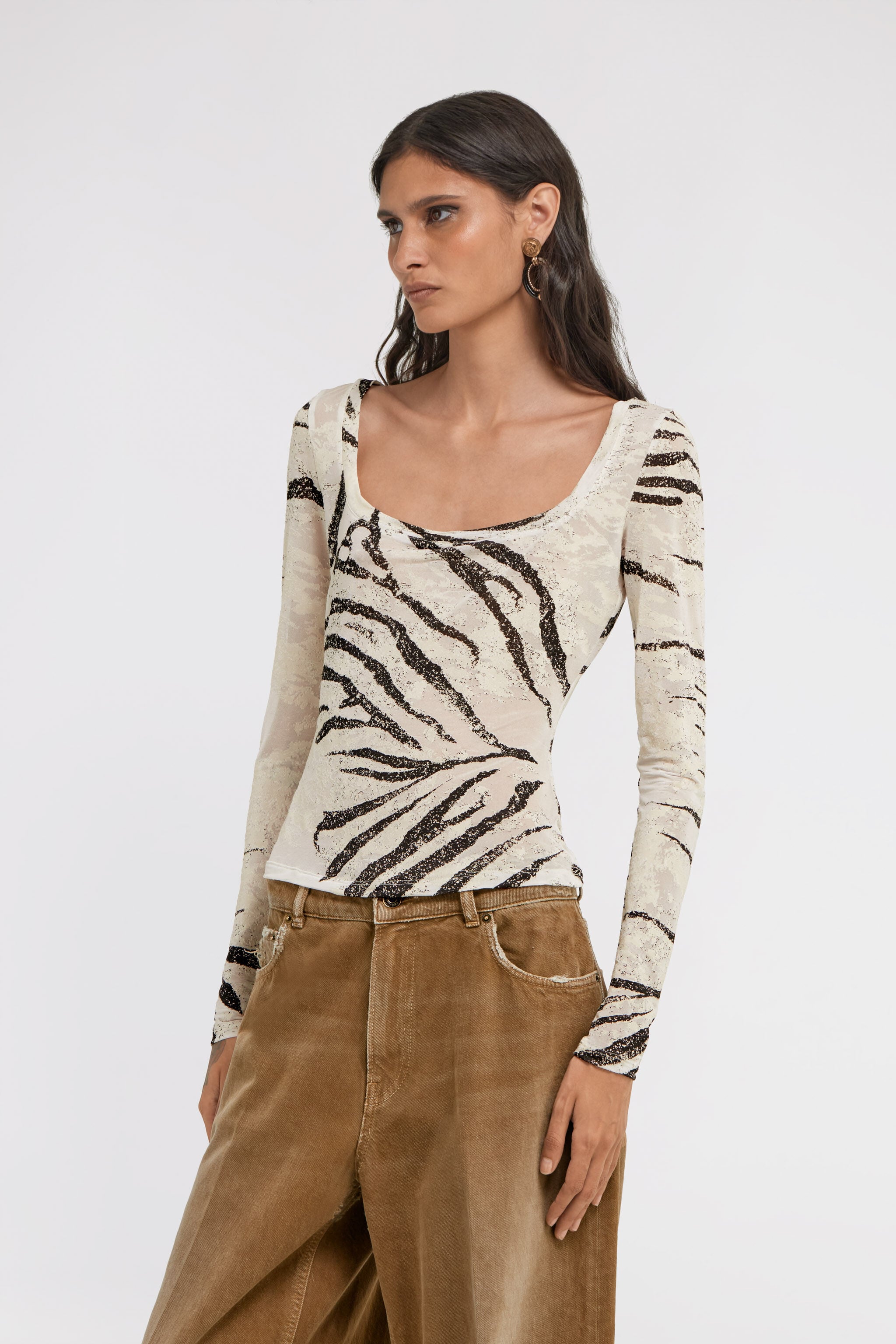 Zebra Print Top in Ivory for Women | Roberto Cavalli®