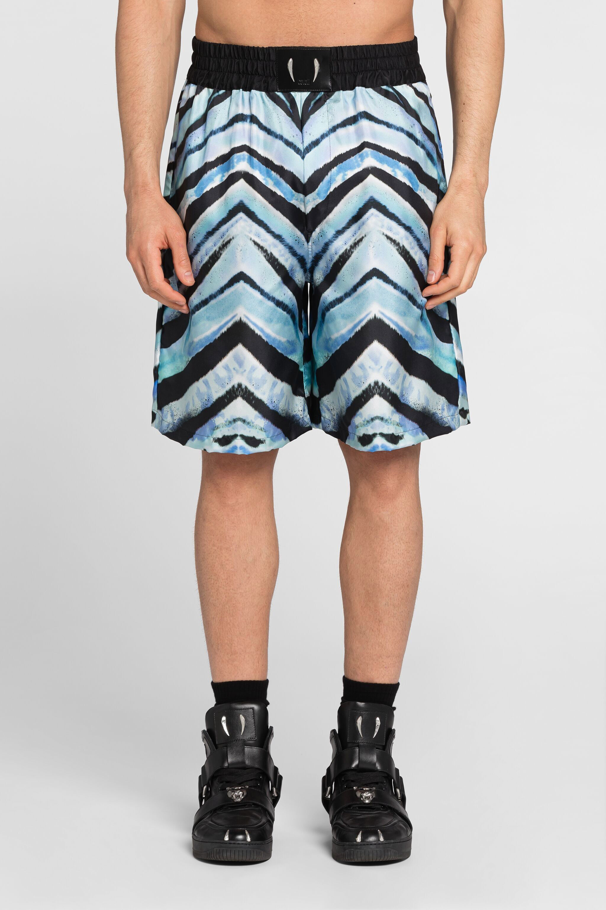 Zebra-Print Silk Shorts in Light blue/Black for Men | Roberto Cavalli®