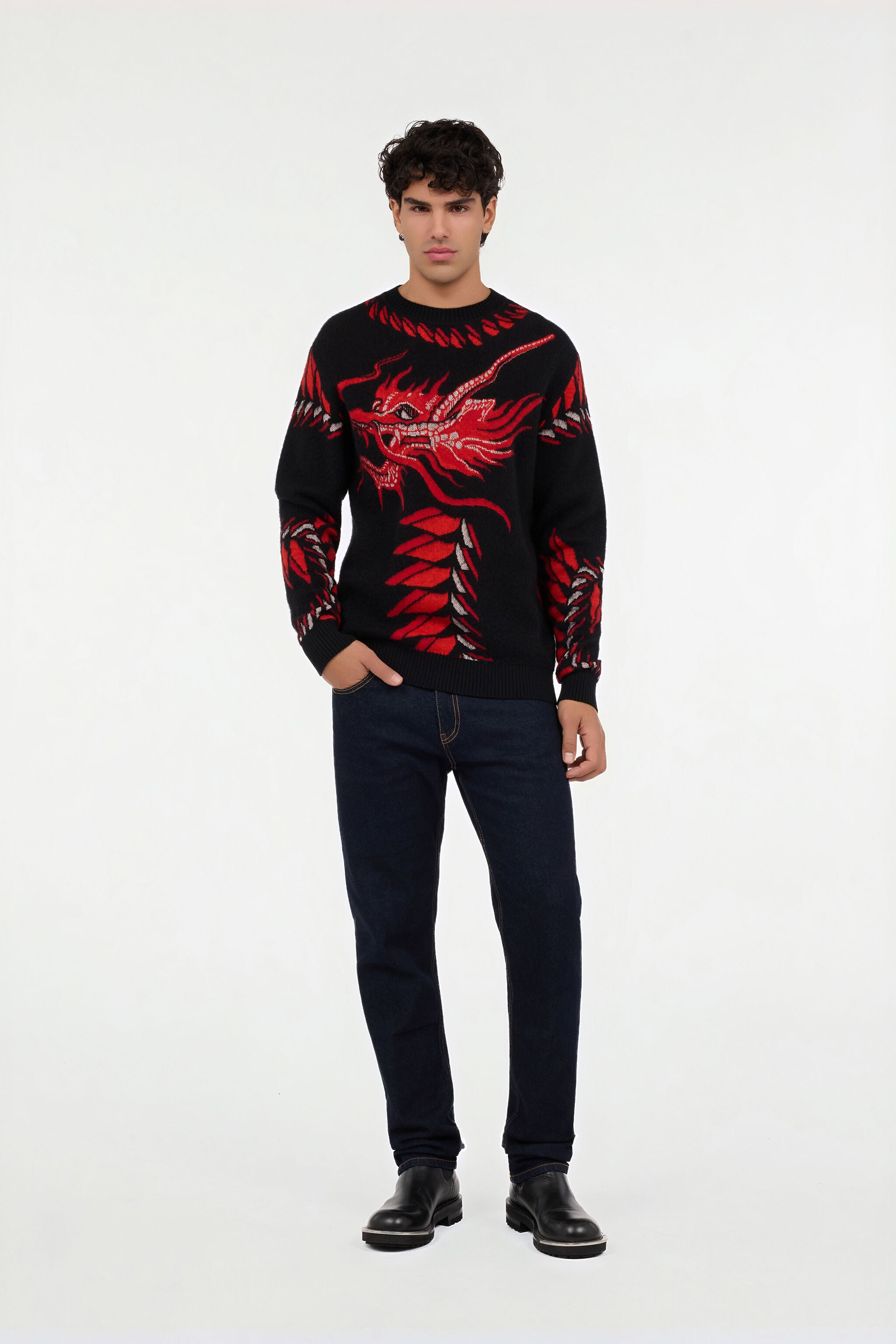 RC Black Sweater with Red and White Dragon RC Black Sweater with Red and White Dragon BLACK WHITE RED VNM603-MQ013