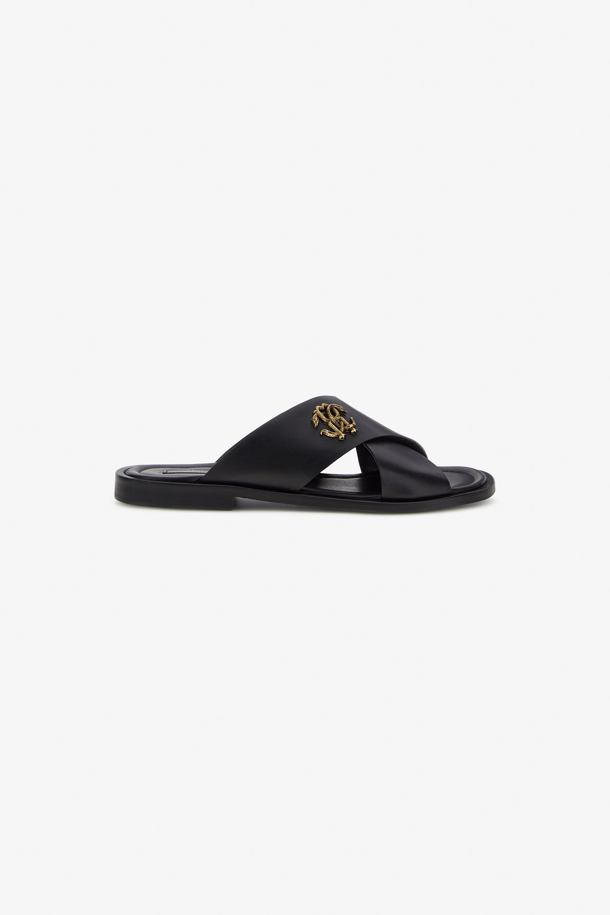 RC Black Leather Sandal With RC Monogram RC Black Leather Sandal With RC Monogram Black SRS056-PZA90