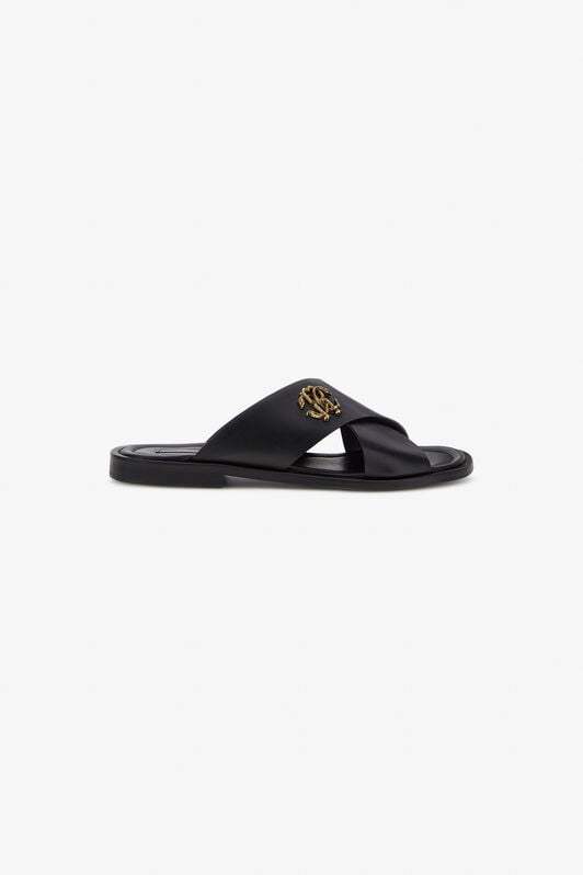 RC Black Leather Sandal With RC Monogram RC Black Leather Sandal With RC Monogram Black SRS056-PZA90