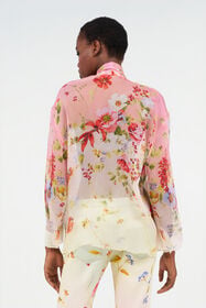 RC Chiffon Blouse with Miami Flowers Print GREEN/FUCHSIA WQT712-CKR32