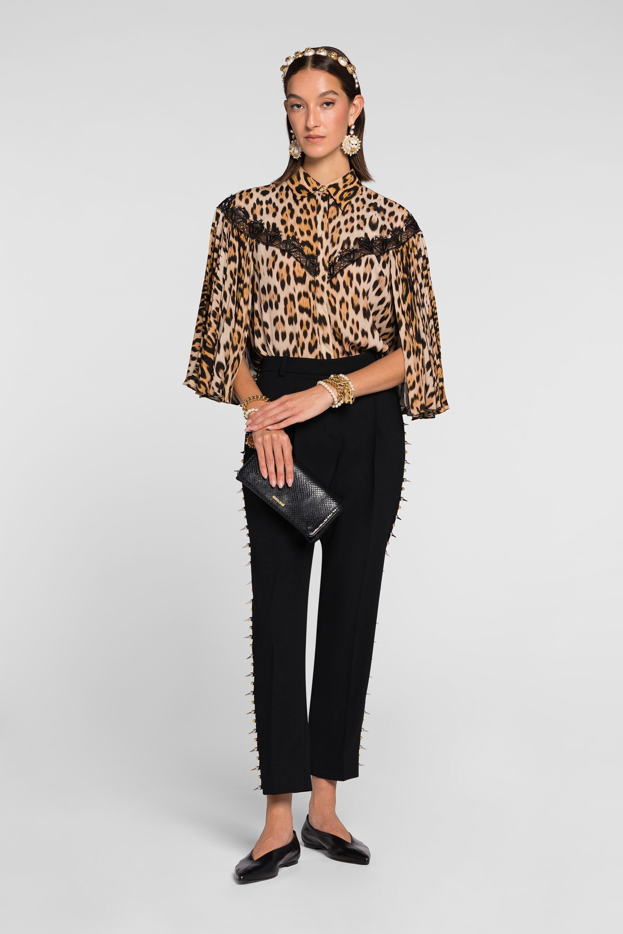 RC Lace-detailed leopard-print shirt RC Lace-detailed leopard-print shirt Light Brown QKT730-FVF53