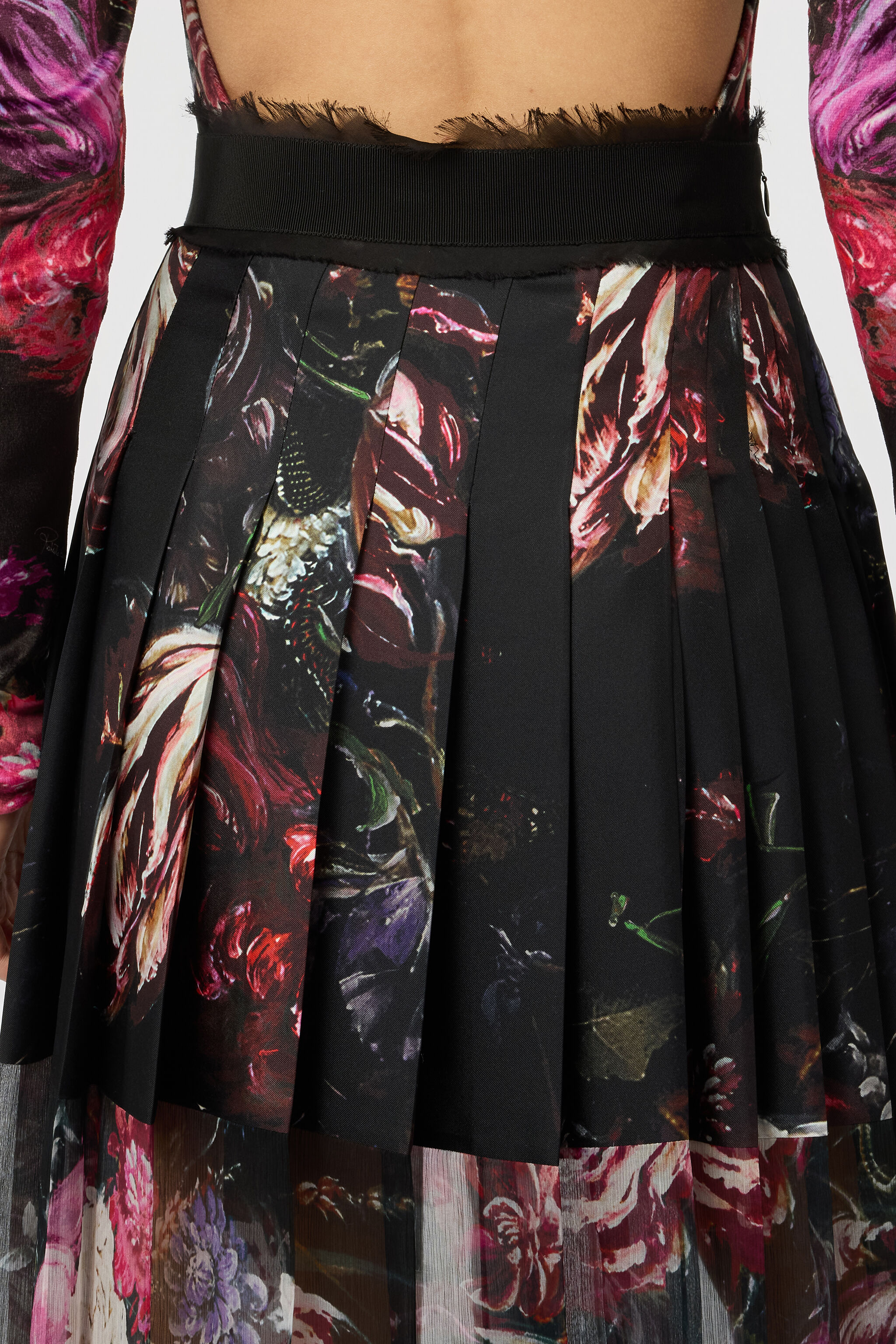 RC Falda De Seda Estampado Fiammingo Flowers BLACK/PINK XWT300-OZT77