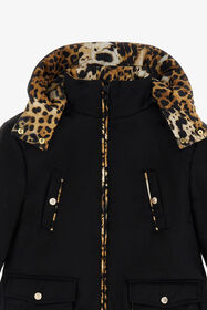 JU Animal Print Puffer Coat Black TJT42E-SB001