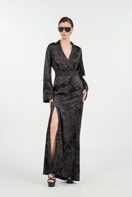RC Ornamental Black Silk Kimono Dress BLACK WKT197-SZR36