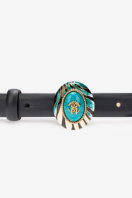 RC Cintura Fashion Nera Fibbia Monogram RC Smaltata Azzurro VKC001-PZ796