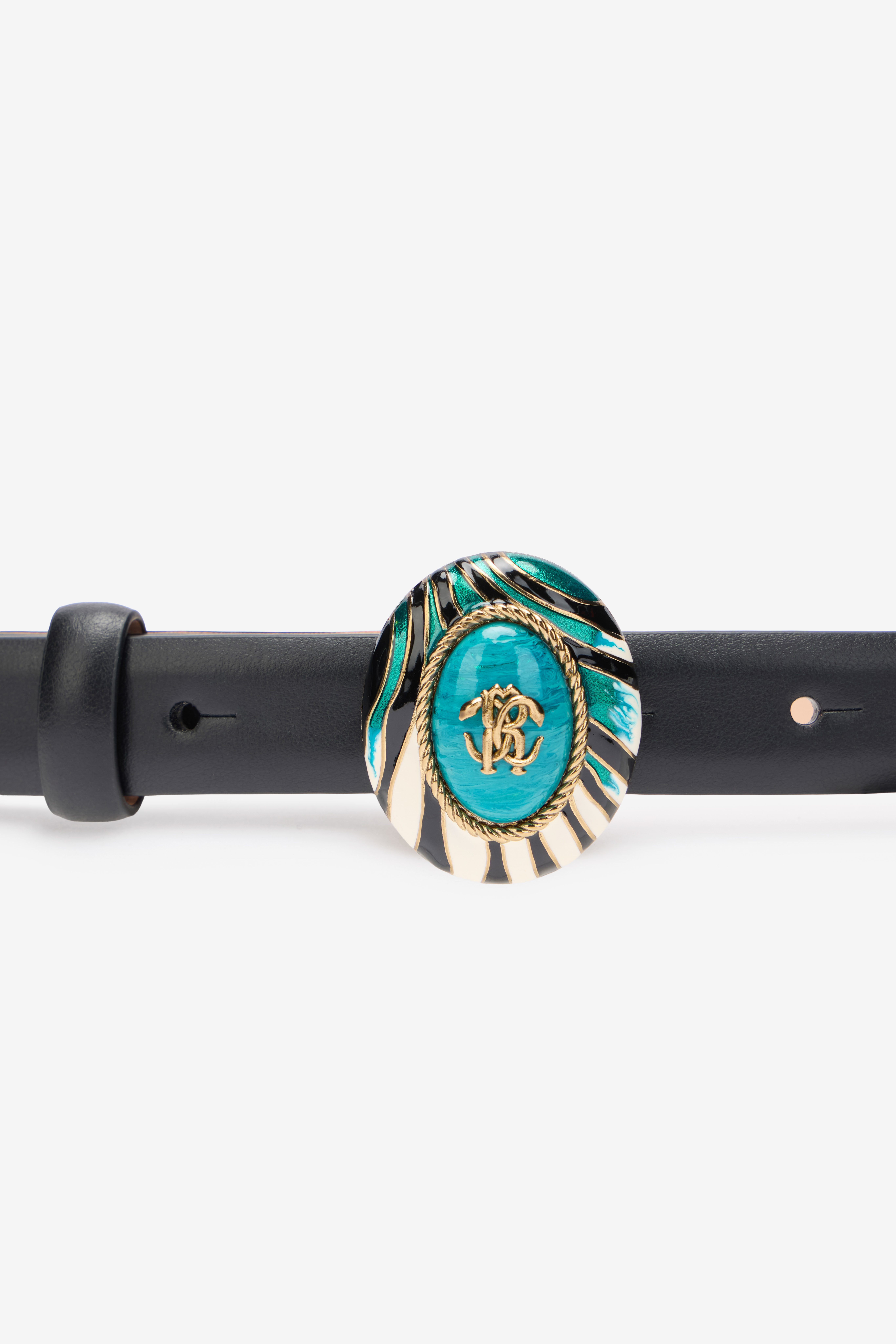 RC Cintura Fashion Nera Fibbia Monogram RC Smaltata RC Cintura Fashion Nera Fibbia Monogram RC Smaltata Azzurro VKC001-PZ796
