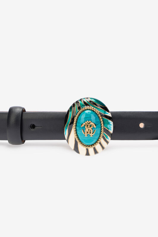 RC Cintura Fashion Nera Fibbia Monogram RC Smaltata RC Cintura Fashion Nera Fibbia Monogram RC Smaltata Azzurro VKC001-PZ796
