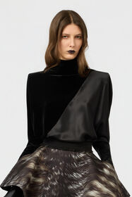 RC Velvet And Silk Satin Blouse With Jewel Buttons BLACK XWT703-VL054