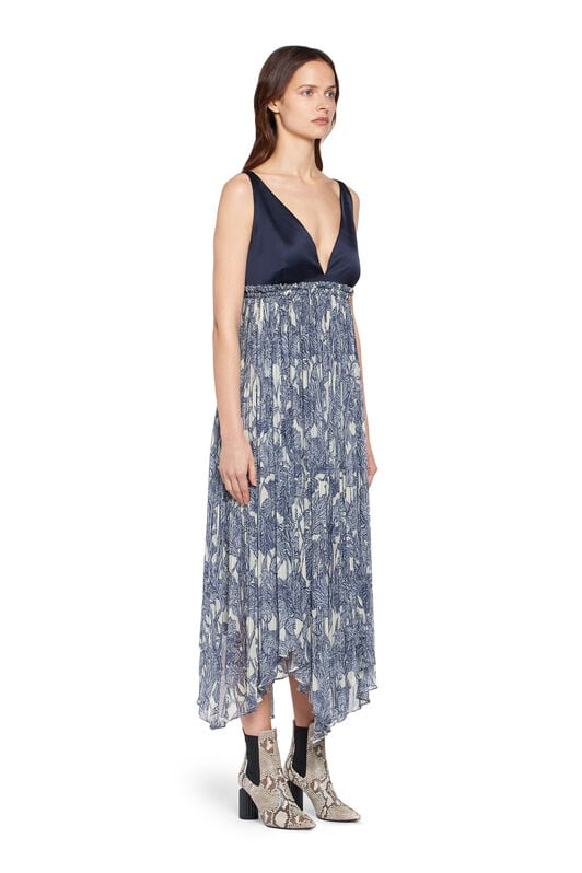 RC Abito lungo con stampa Iris IVORY/DARK NAVY HQT137-GFM05