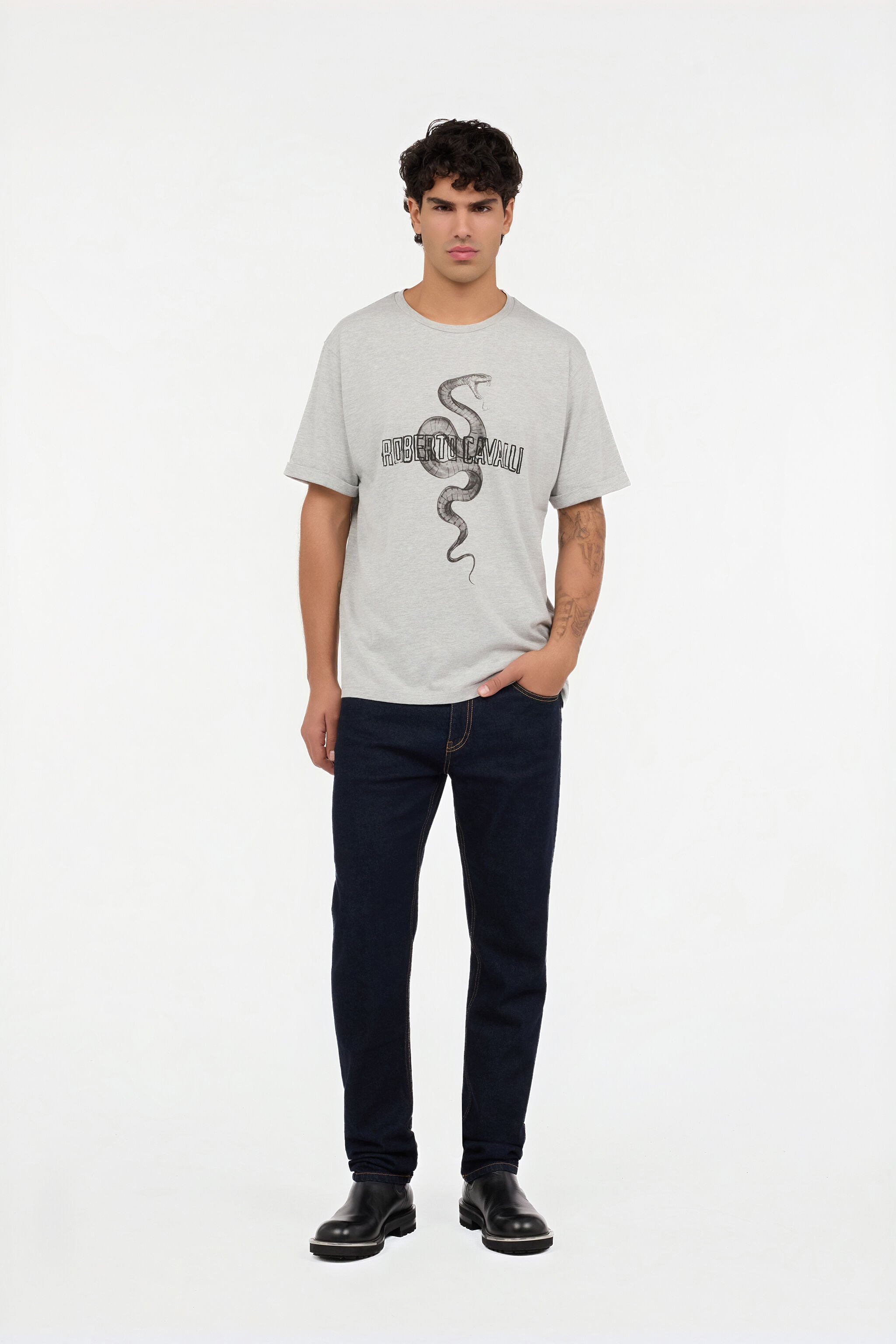 RC Grey Mélange T-Shirt with Snake and Logo RC Grey Mélange T-Shirt with Snake and Logo GREY MELANGE ROT60D-JD055