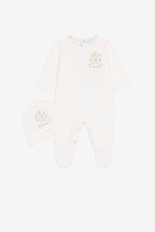 JU Embroidered-logo babygrow set Milky white QJT892-JV025