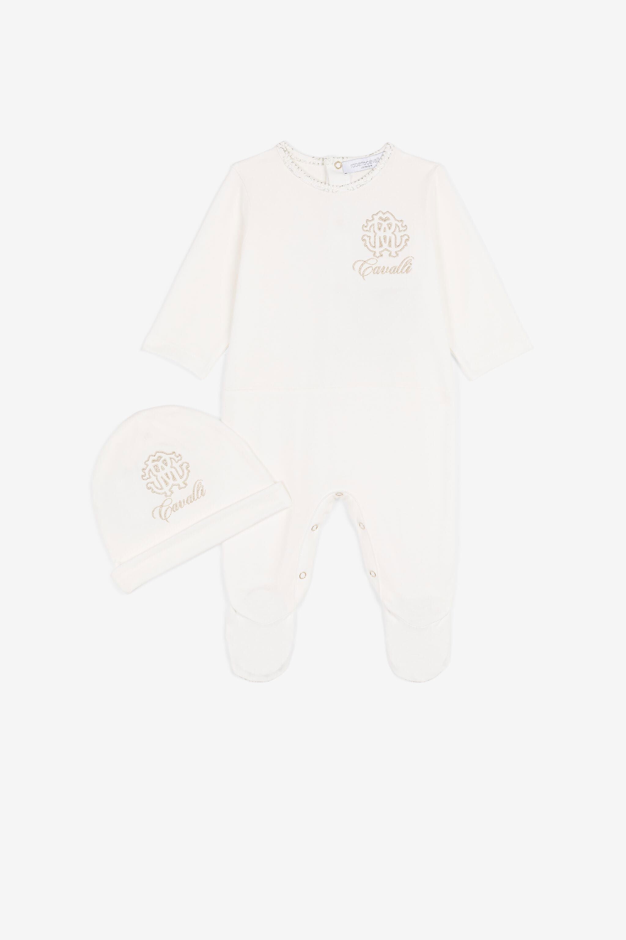 JU Embroidered-logo babygrow set Milky white QJT892-JV025