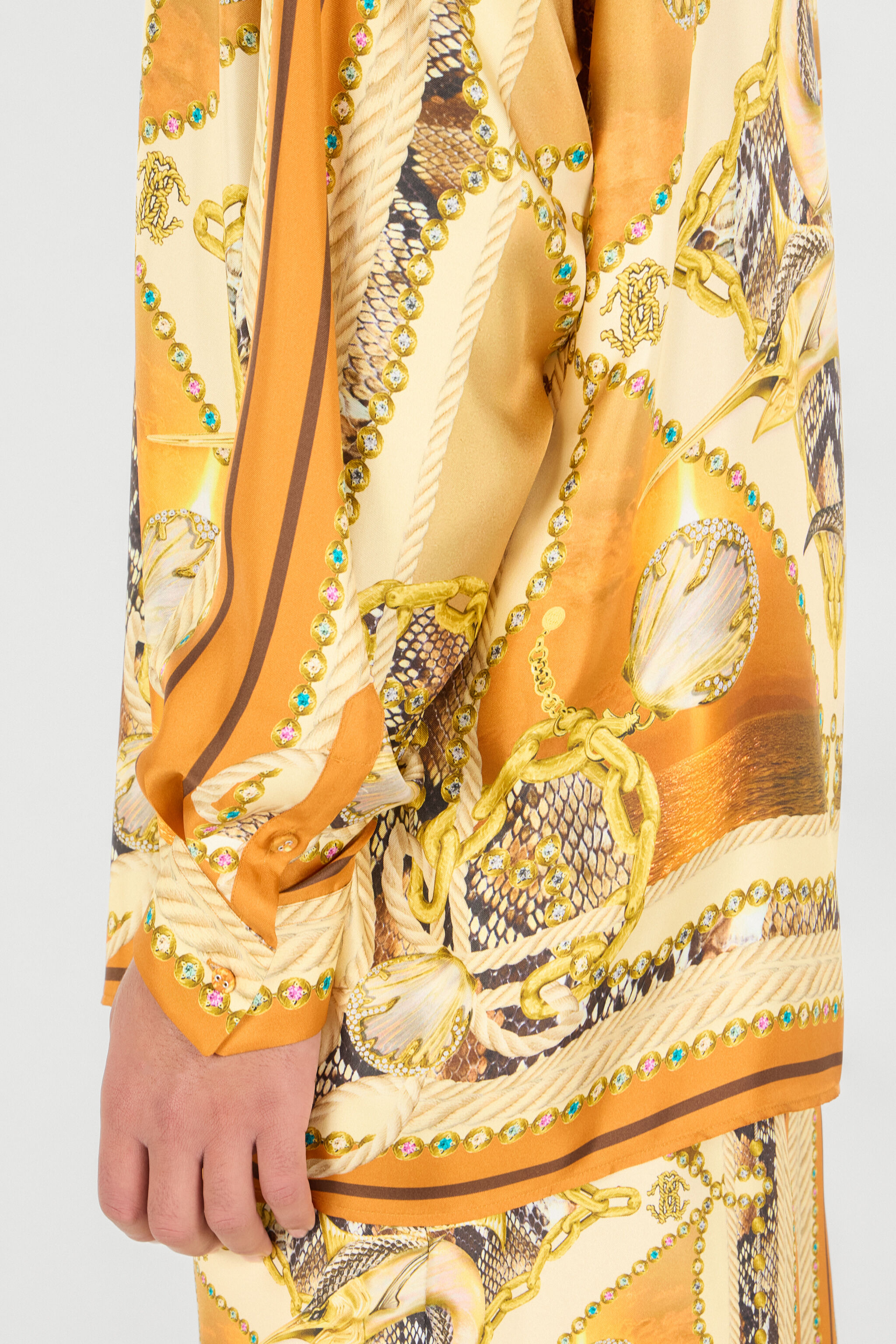 Sunset Print Silk Shirt in Orange for Men | Roberto Cavalli®