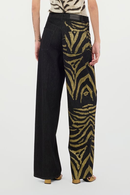 RC Jeans With Zebra Print On Side RC Jeans With Zebra Print On Side Black/Gold UKJ207-KON84