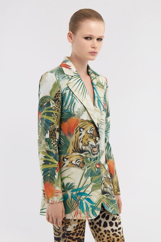 RC Jungle Print Silk Blazer RC Jungle Print Silk Blazer Green SKT405-4QI88