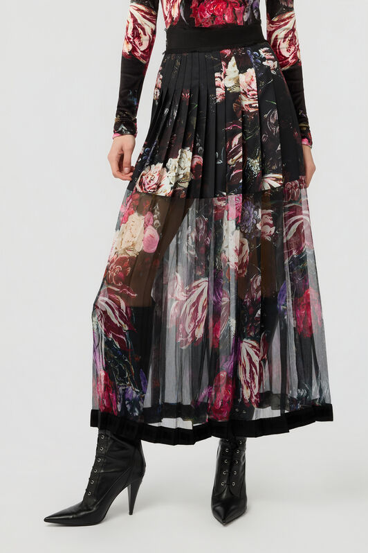 RC Falda De Seda Estampado Fiammingo Flowers BLACK/PINK XWT300-OZT77