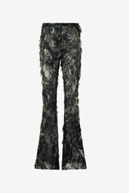 RC Pants with Fur Print on Destroyed-Effect Lace BLACK/BEIGE XWT206-7HT79