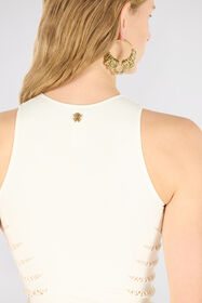 RC Tank Top with Perforated Zebra Pattern Ivory UKT613-MA001