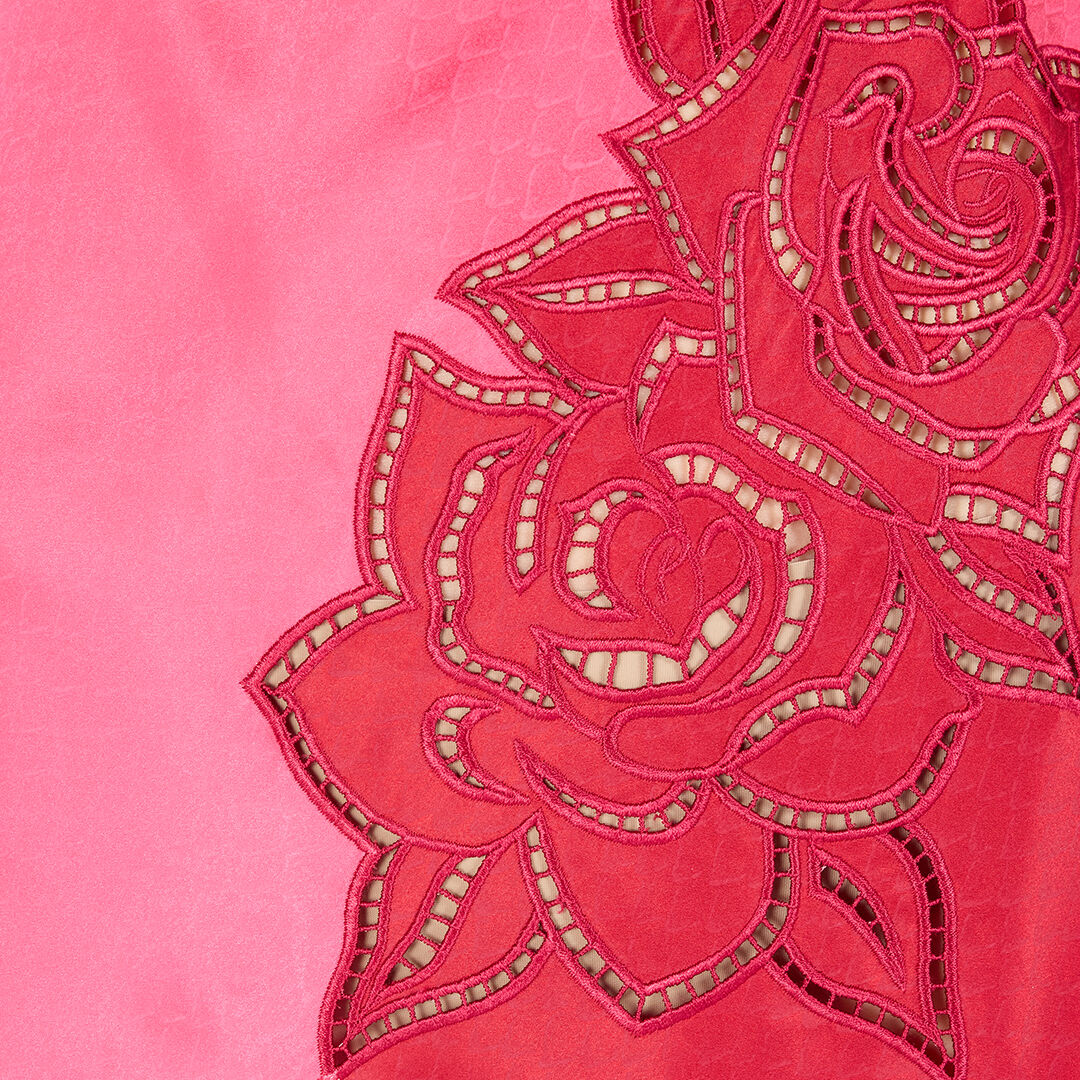 Long Dress With Perforated Rose Pattern in Fuchsia for Women