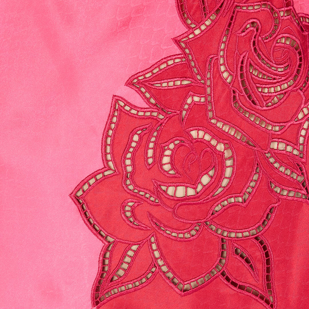 RC Long Dress With Perforated Rose Pattern Fuchsia UKR120-SZN57