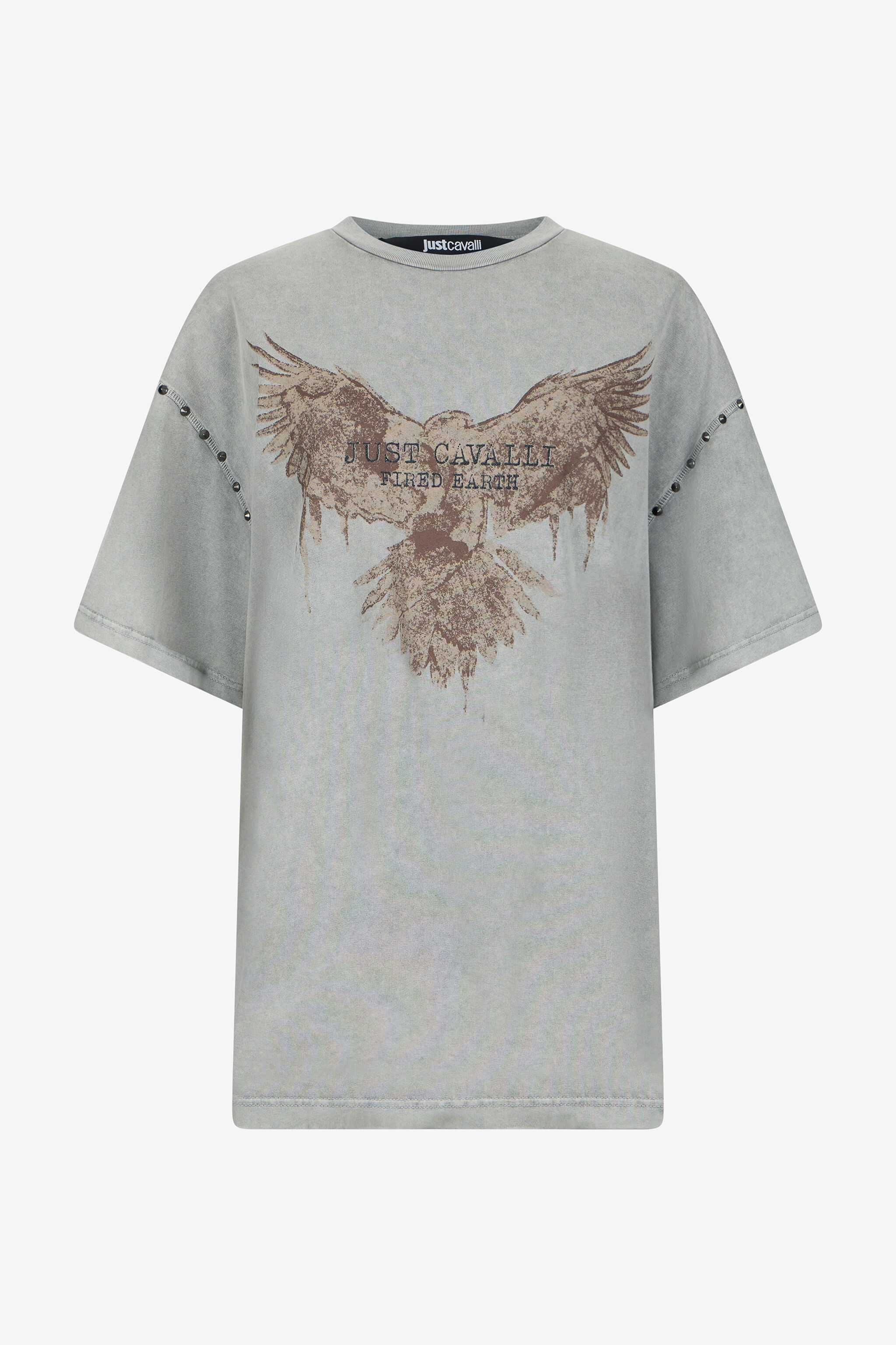 JC Grey T-Shirt With Eagle Print And Studs JC Grey T-Shirt With Eagle Print And Studs BLACK VFT183-VF306