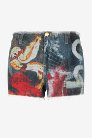 RC Denim Shorts With Roses And Snakes Red UKJ224-VMN88