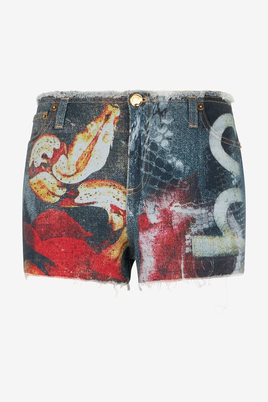 RC Denim Shorts With Roses And Snakes RC Denim Shorts With Roses And Snakes Red UKJ224-VMN88