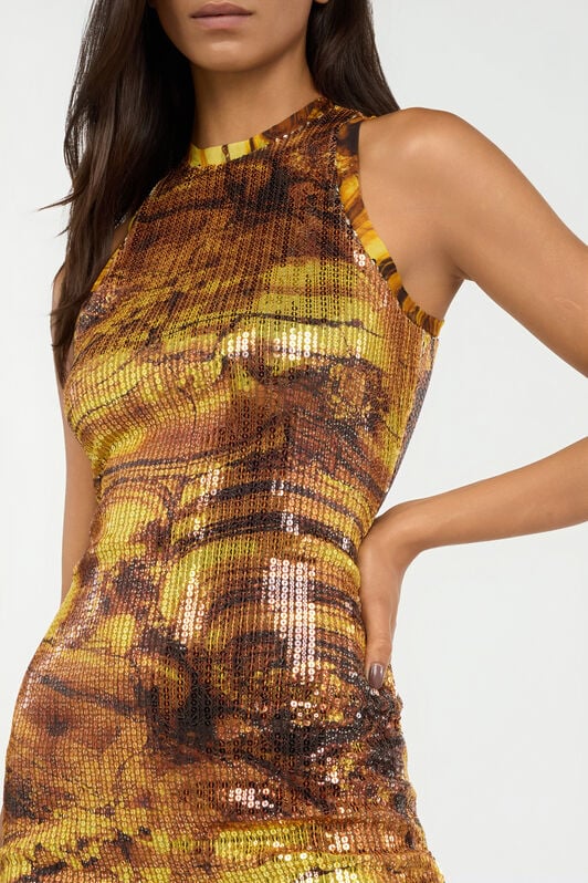 RC Tiger Eye Print Dress Mini RC Tiger Eye Print Dress Mini Yellow VKT170-VXP74