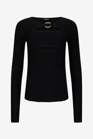 JC Pull Côtelé Noir à Découpes BLACK VFM038-VF294