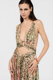 RC Jaguar Roses Print Silk  Dress NATURAL XQT158-HNT24