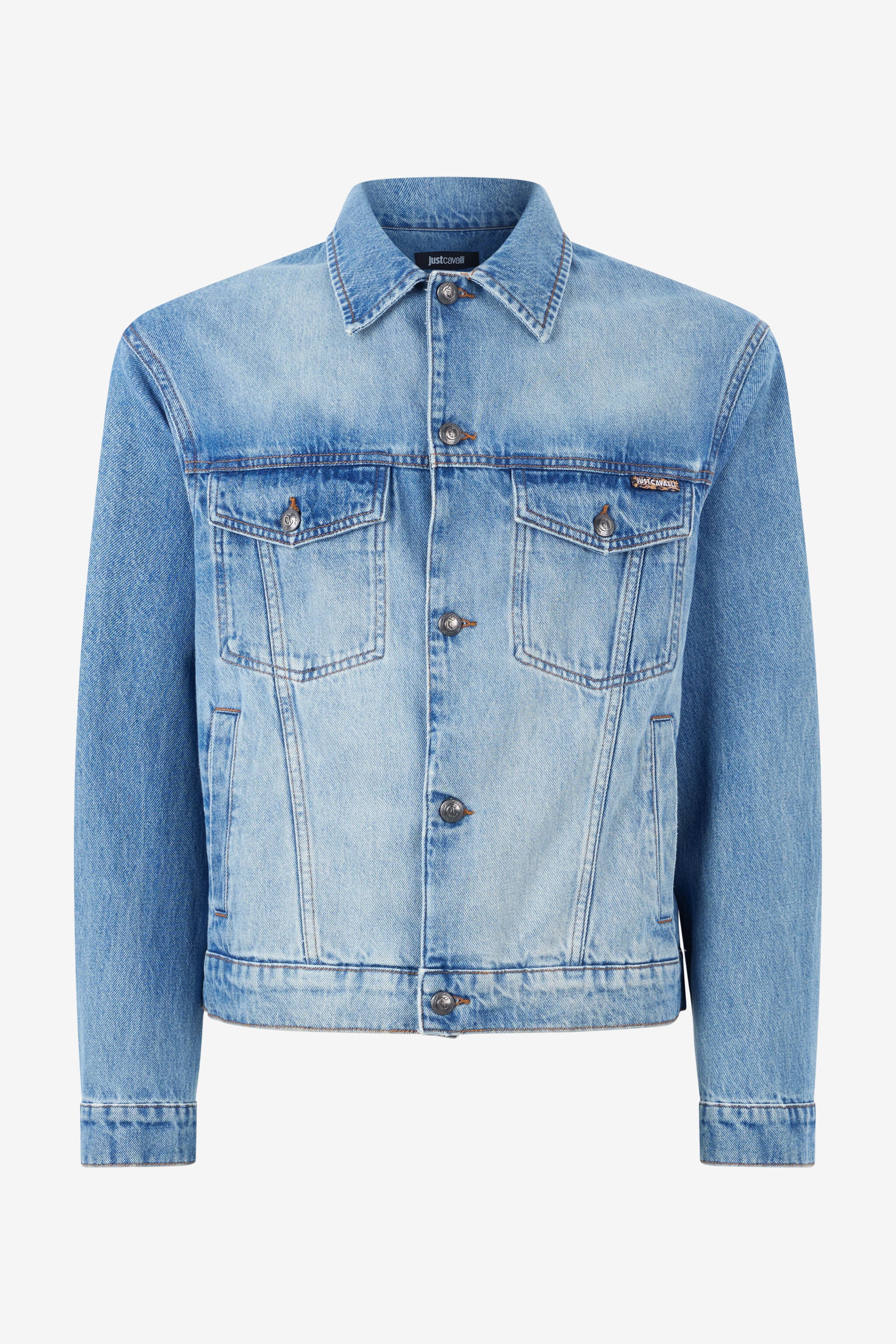 Denim Jacket With Lettering in Light blue for Men | Roberto Cavalli®