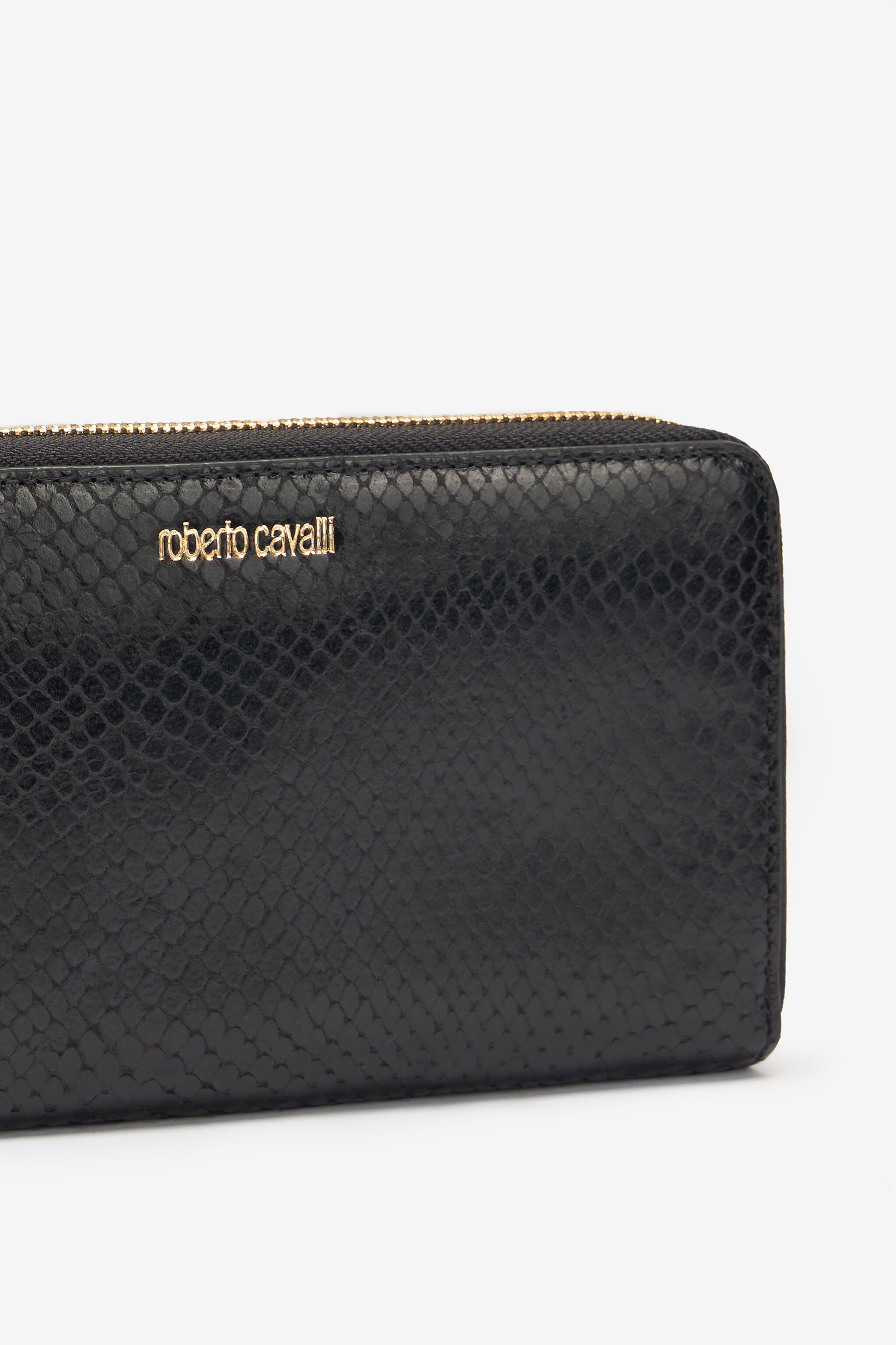 Snake Scale-Effect Wallet in Black for Women | Roberto Cavalli®