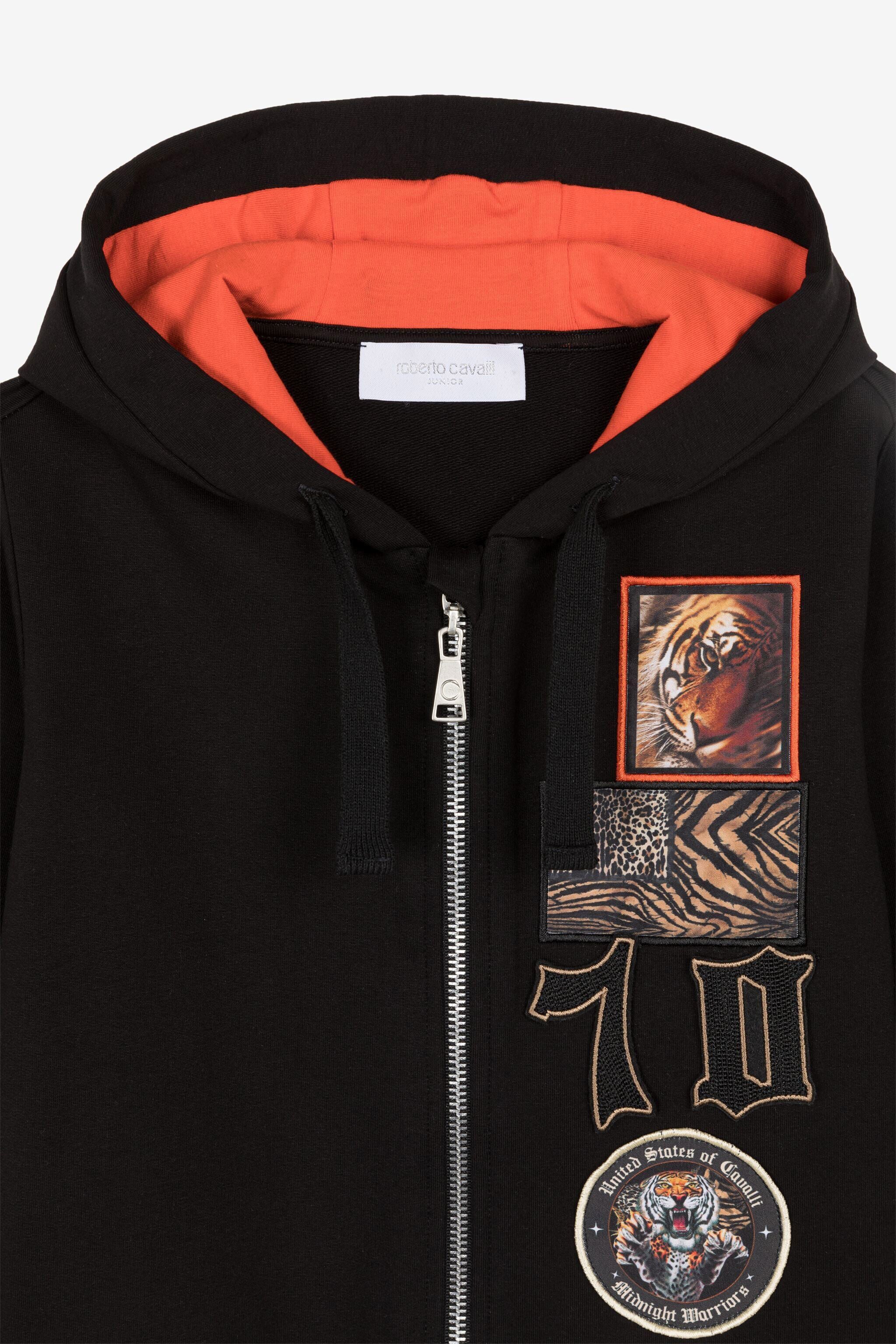 JU Animalier Patchwork-Print Appliqué Zip Hoodie Black OJT921-ISA2J