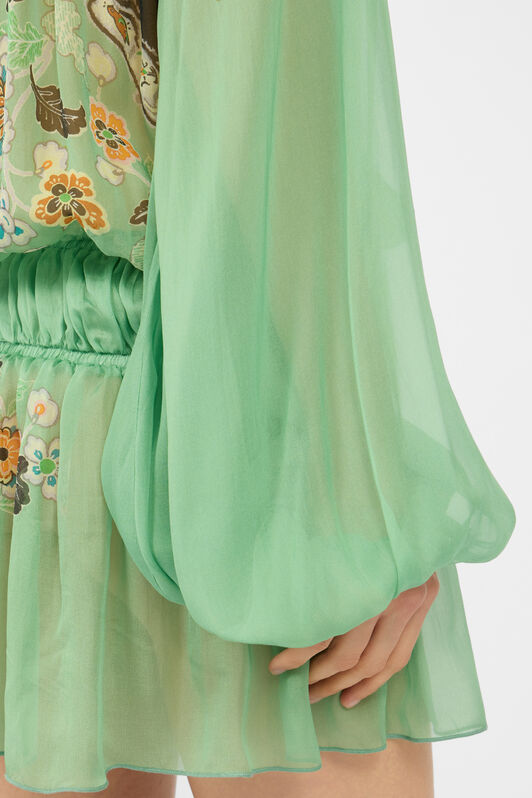 RC Vestido De Gasa De Seda Con Estampado Kimono RC Vestido De Gasa De Seda Con Estampado Kimono GREEN/BLACK XQW037-HNT25