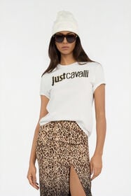 JC White T-Shirt With Embellished Logo WHITE/GOLD VFT203-VF326