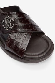 RC Sandales slide marron foncé en cuir effet crocodile DARK BROWN VMS001-PZ037