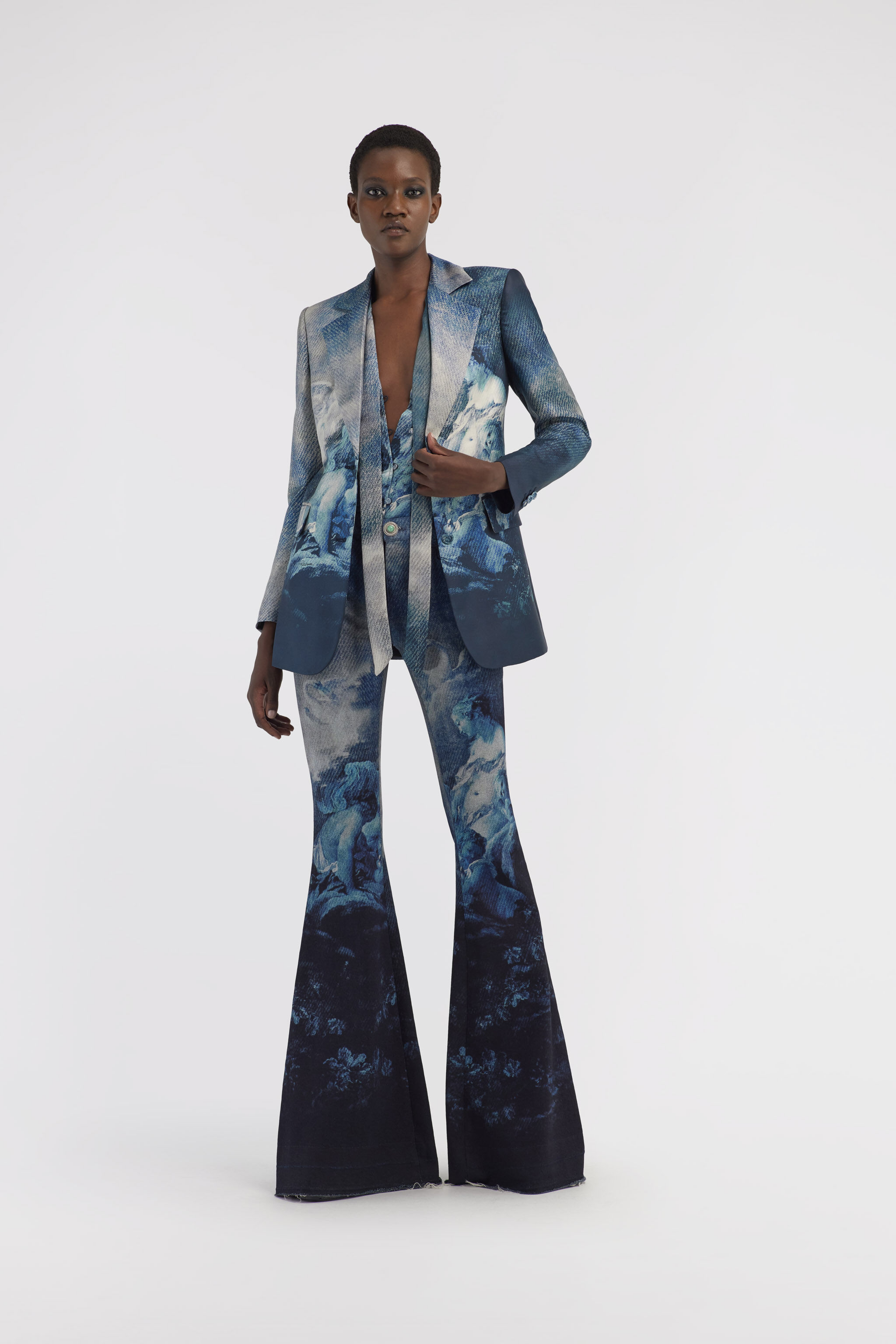 RC Single-breasted blazer with Denim Wild Leda print Dark blue RWT405-4QI16