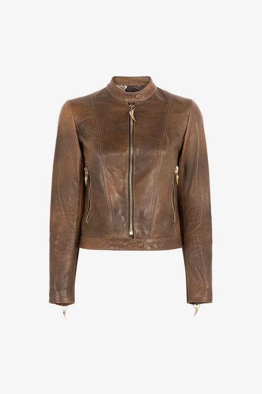 RC Leder-Bikerjacke mit Tigerzähnen RC Leder-Bikerjacke mit Tigerzähnen Braun PQP804-PN007