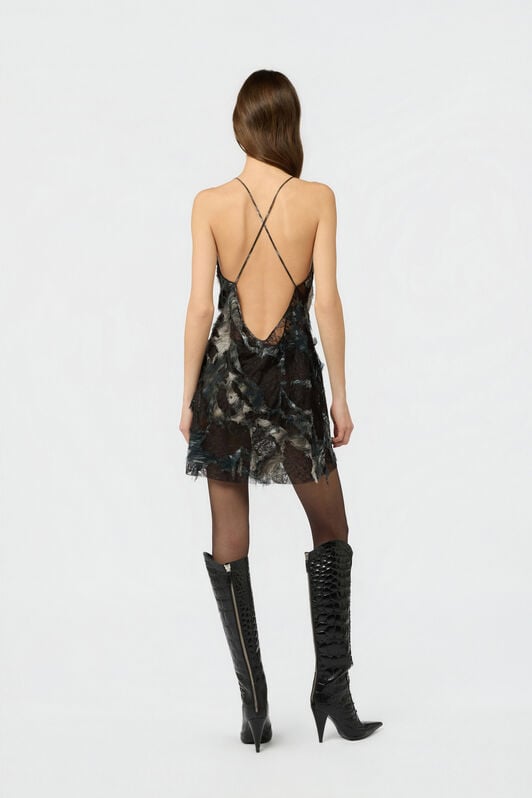 RC Mini Dress with Fur Print on Destroyed-Effect Lace RC Mini Dress with Fur Print on Destroyed-Effect Lace BLACK/BEIGE XWT136-7HT79