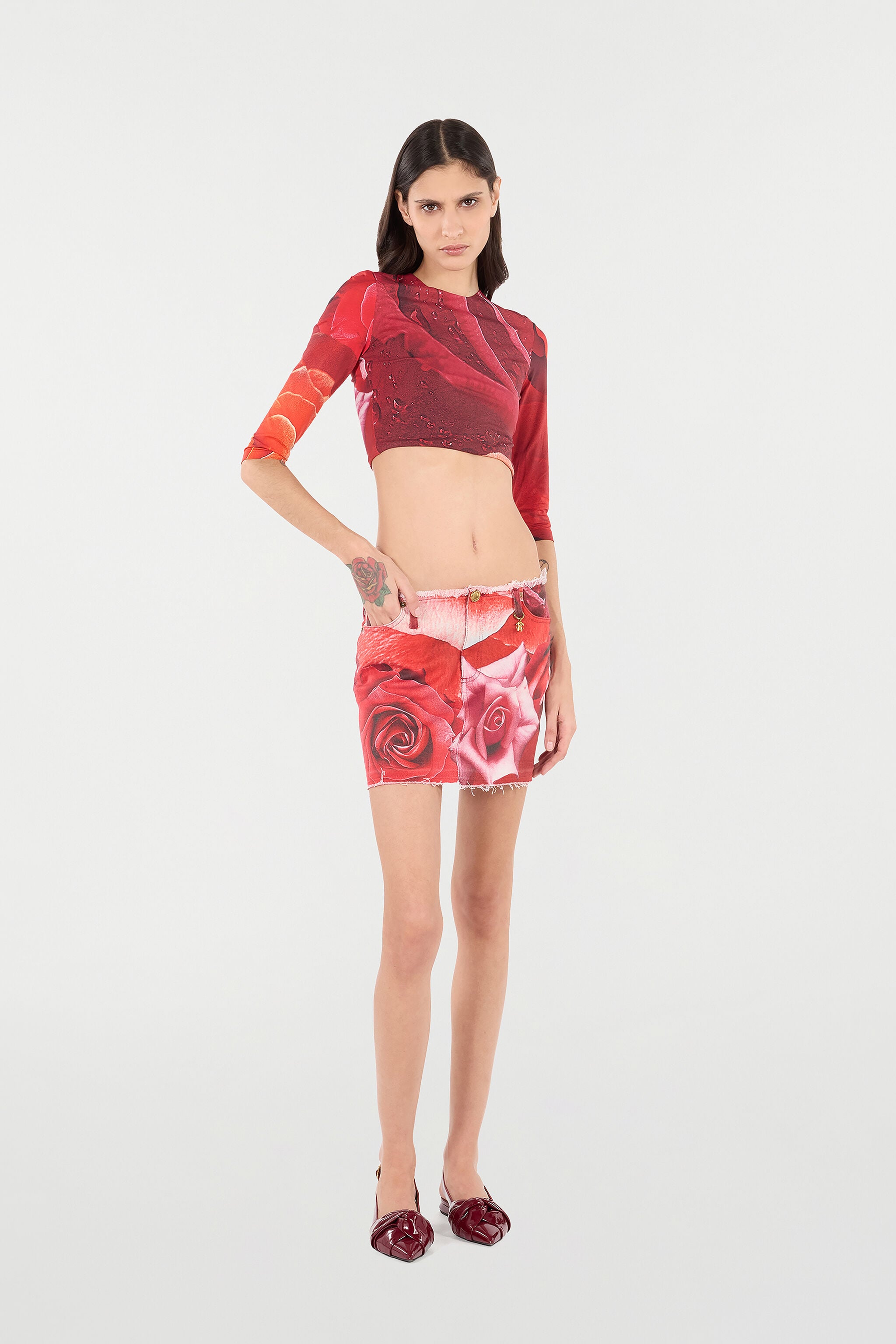 RC Rose-Print Crop Top RC Rose-Print Crop Top Red UKT608-LNN48
