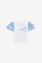 JU White Cotton T-Shirt with Floral Sleeves JU White Cotton T-Shirt with Floral Sleeves WHITE/BLUE WJT602-JD001
