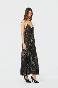 RC Midi Dress with Fur Print on Destroyed-Effect Lace BLACK/BEIGE XWT102-7HT79