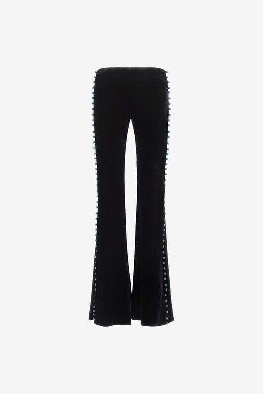 RC Pantalon Évasé en Velours Noir à Perles RC Pantalon Évasé en Velours Noir à Perles Noir RKR200-VL067