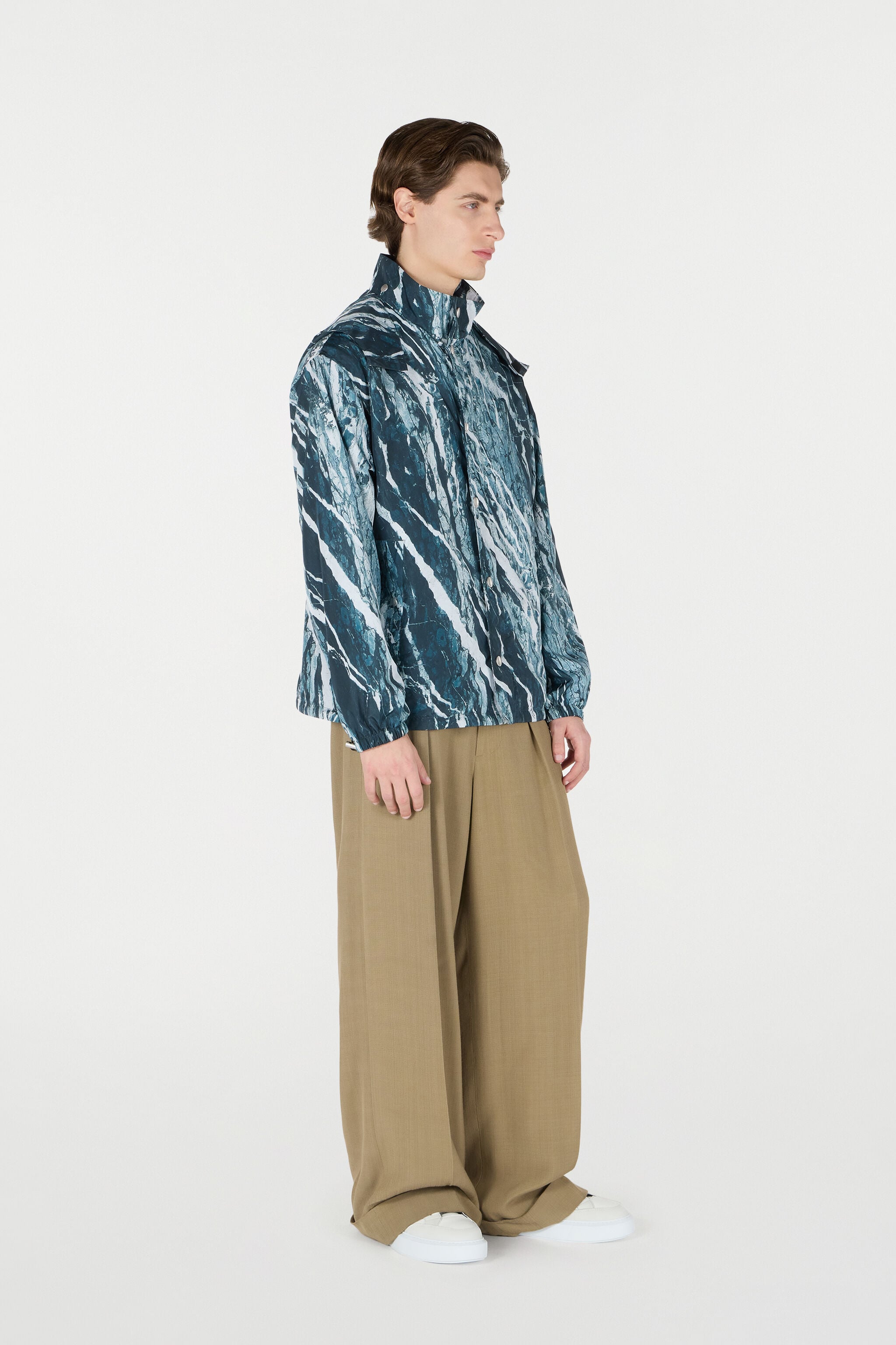 Marble-Print Bomber Jacket in Dark blue for Men | Roberto Cavalli®