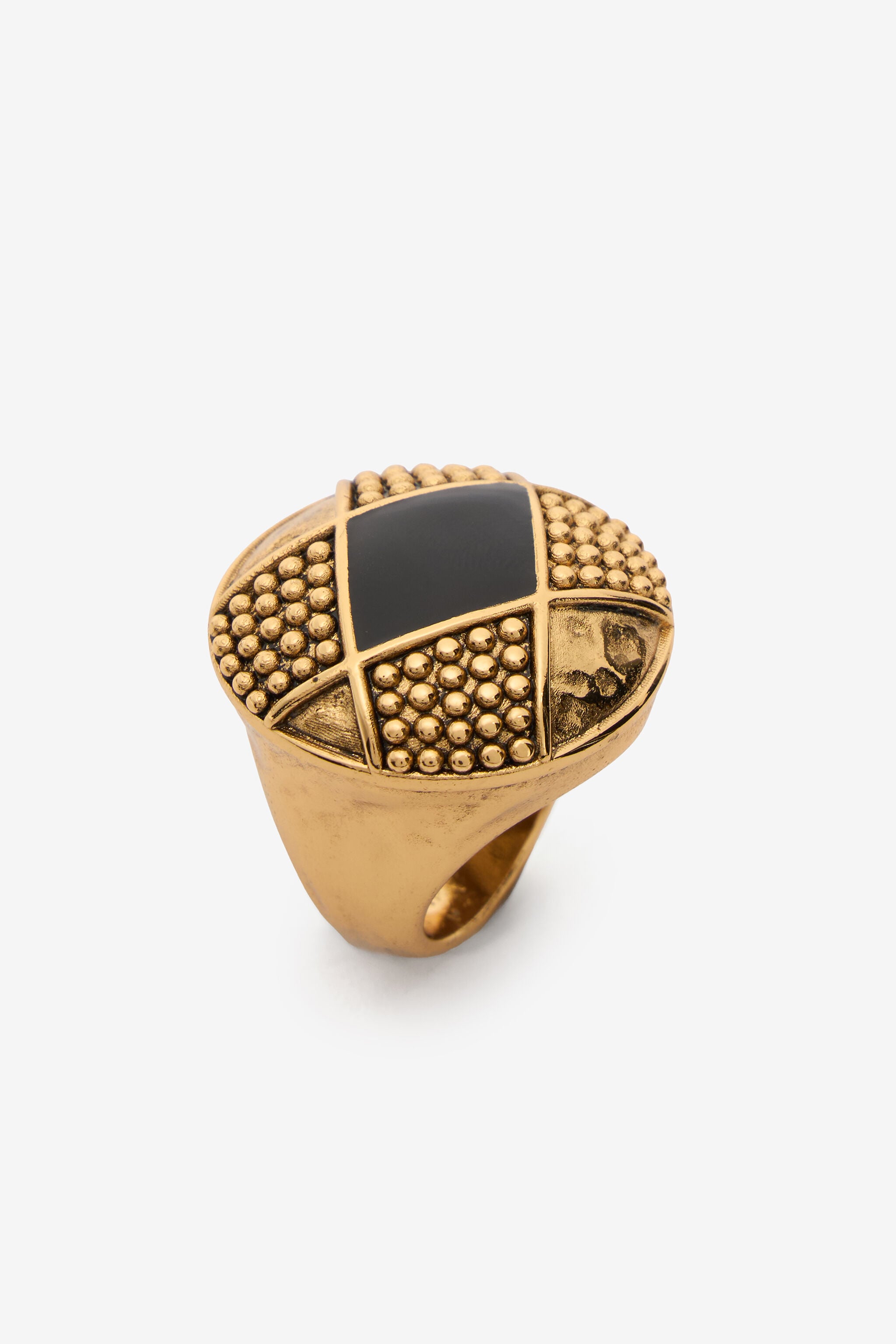 RC Antiqued Gold and Black Cocktail Ring with Rhombus Detail RC Antiqued Gold and Black Cocktail Ring with Rhombus Detail OLD GOLD/BLACK WWG016-AM061