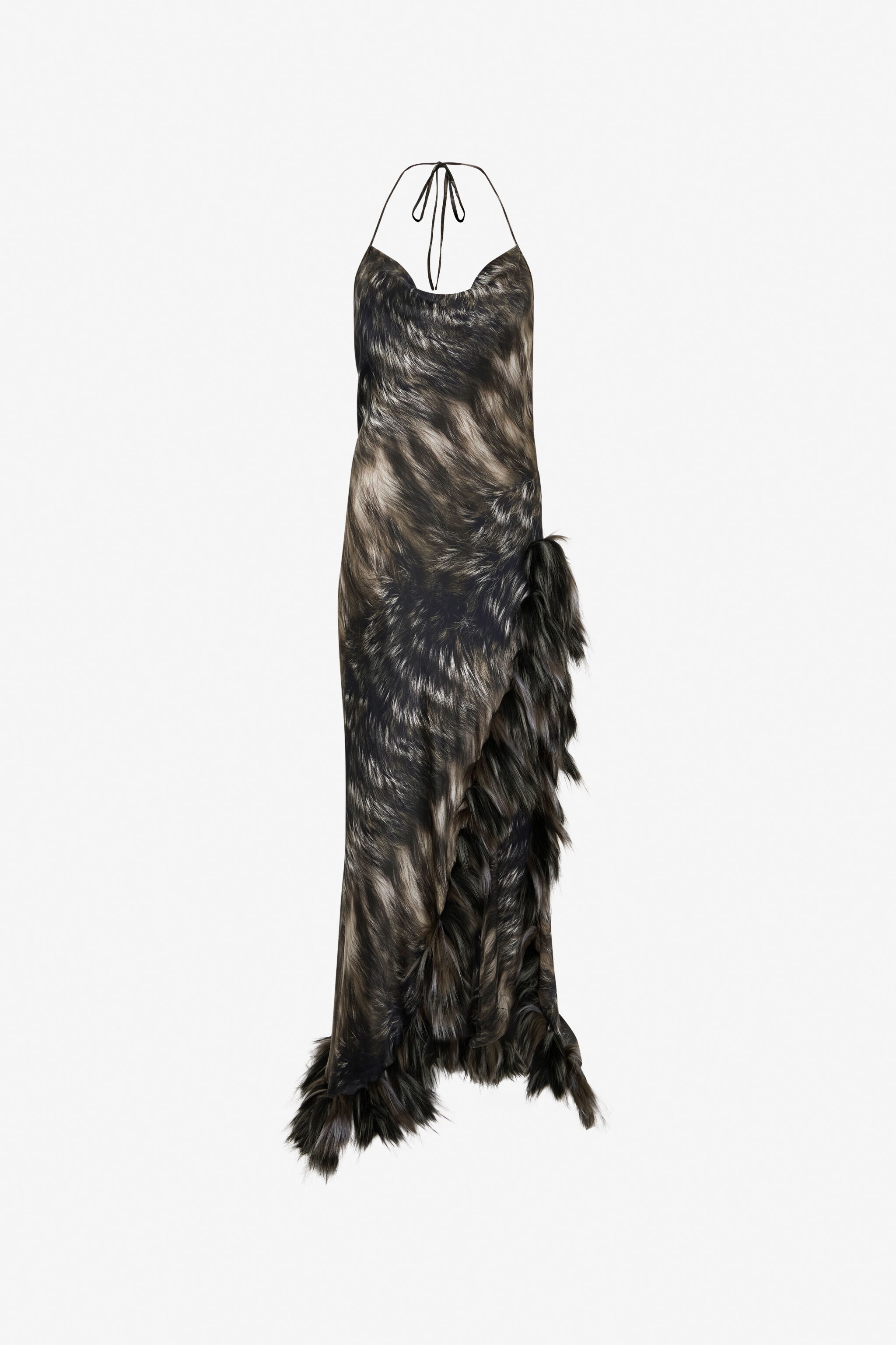 RC Kleid aus Seide mit Fur-Print BLACK/BEIGE XWT151-TYT79