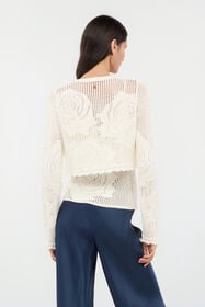 RC Cardigan Cropped Ajouré Avec Roses Ivoire UKM903-MI001